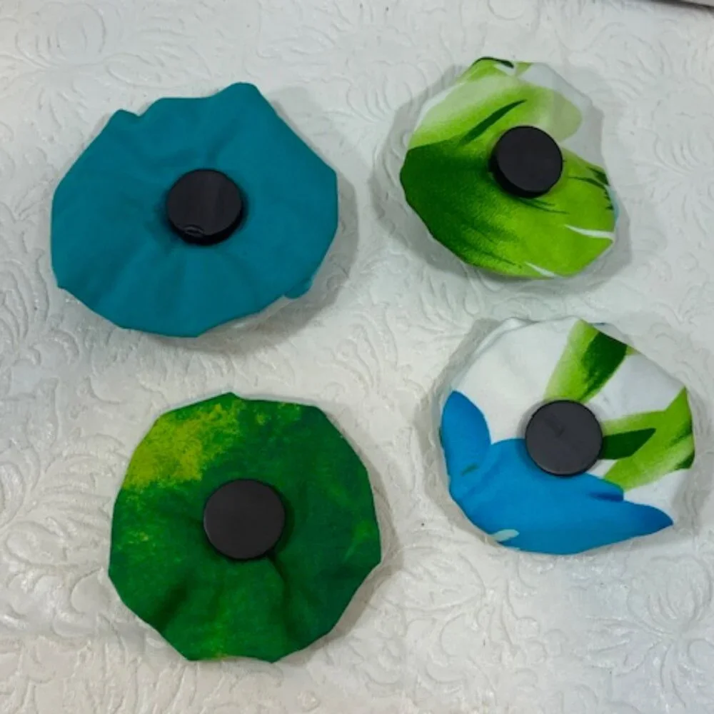 Flower Magnets Set of 4 Handmade Fabric Fridge Office Locker NEW 2.5